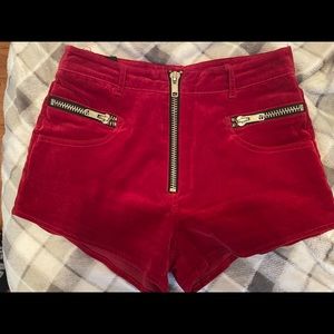 Unif red zipper velvet shorts